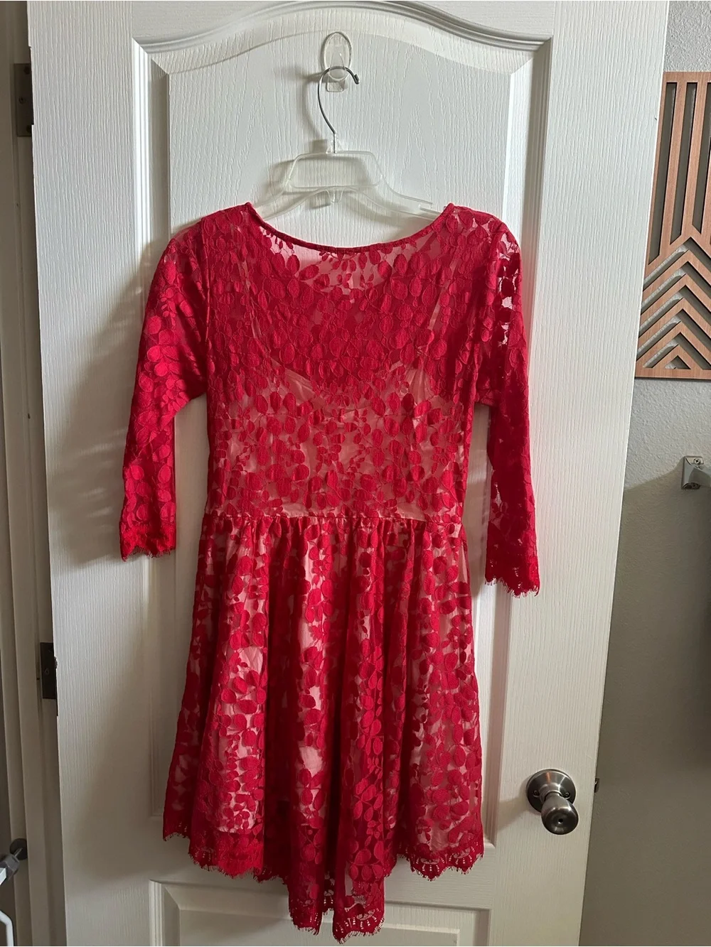 Free People Red Lace Dress with Floral Overlay